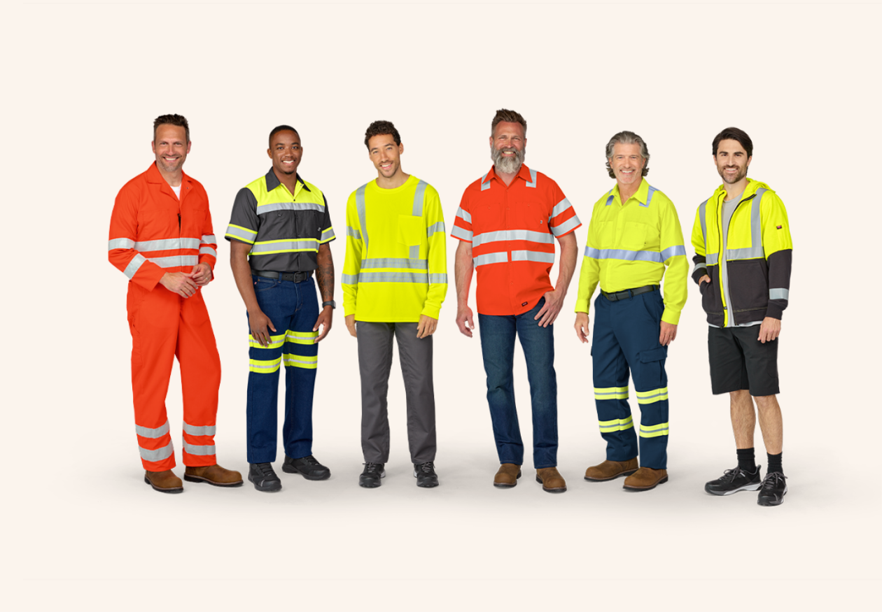 workers wearing all hi vis and visibility workwear