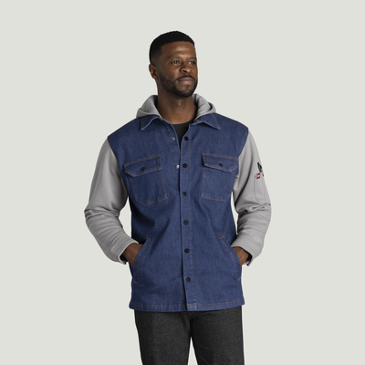 Men’s Denim and Fleece Hooded Shirt Jacket