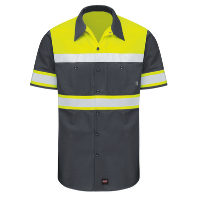 Men's Hi-Visibility Short Sleeve Color Block Ripstop Work Shirt -&nbsp;Type O, Class 1