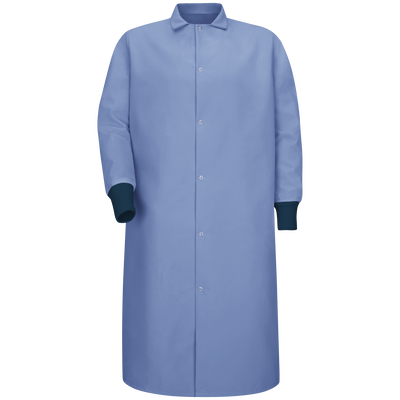 Gripper-Front Spun Polyester Pocketless Butcher Coat&nbsp;with Knit Cuffs