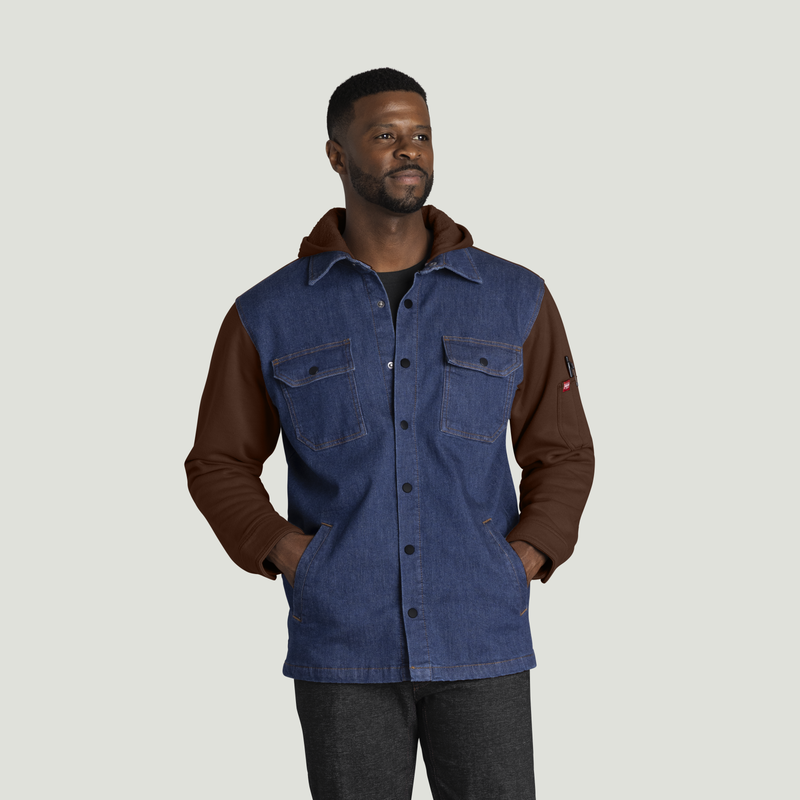Men&rsquo;s Denim and Fleece Hooded Shirt Jacket image number 1